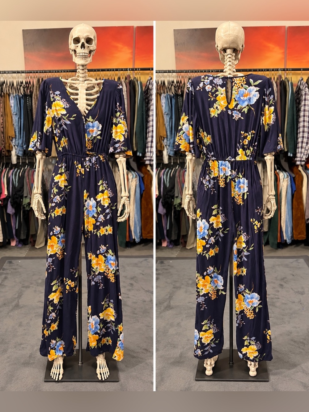 Band of Gypsies Navy Floral Wide-Leg Jumpsuit